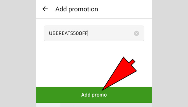 Use of UberEats Promo Code
