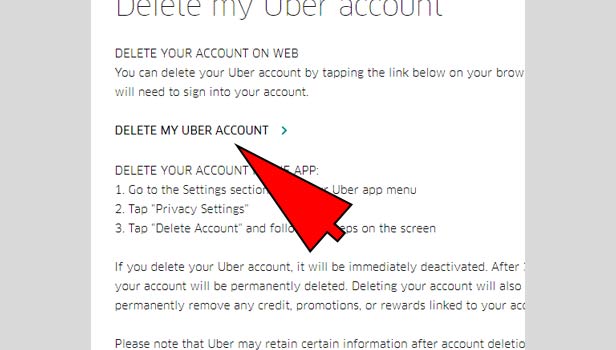delete Uber account